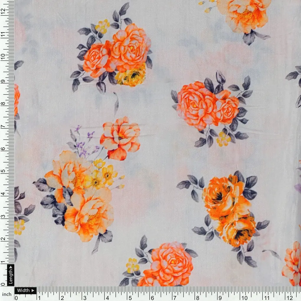 Yellow Lonicera Grey Leafs Digital Printed Fabric - Pure Muslin - Image 4