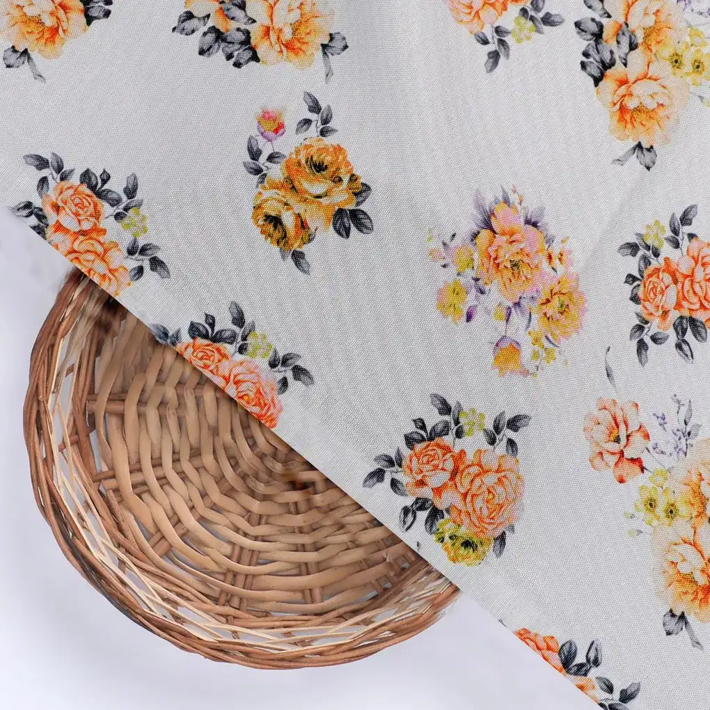 Yellow Lonicera Grey Leafs Digital Printed Fabric - Rayon - Image 2