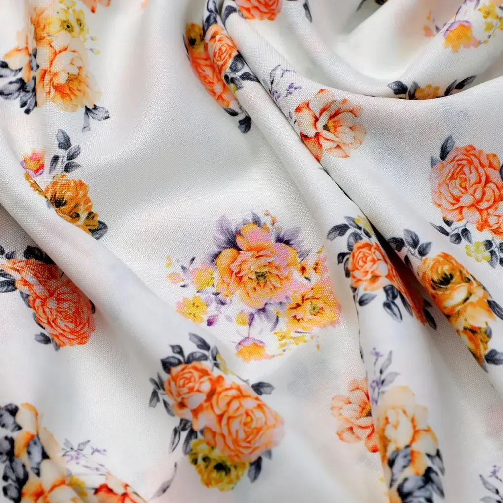 Yellow Lonicera Grey Leafs Digital Printed Fabric - Rayon - Image 3