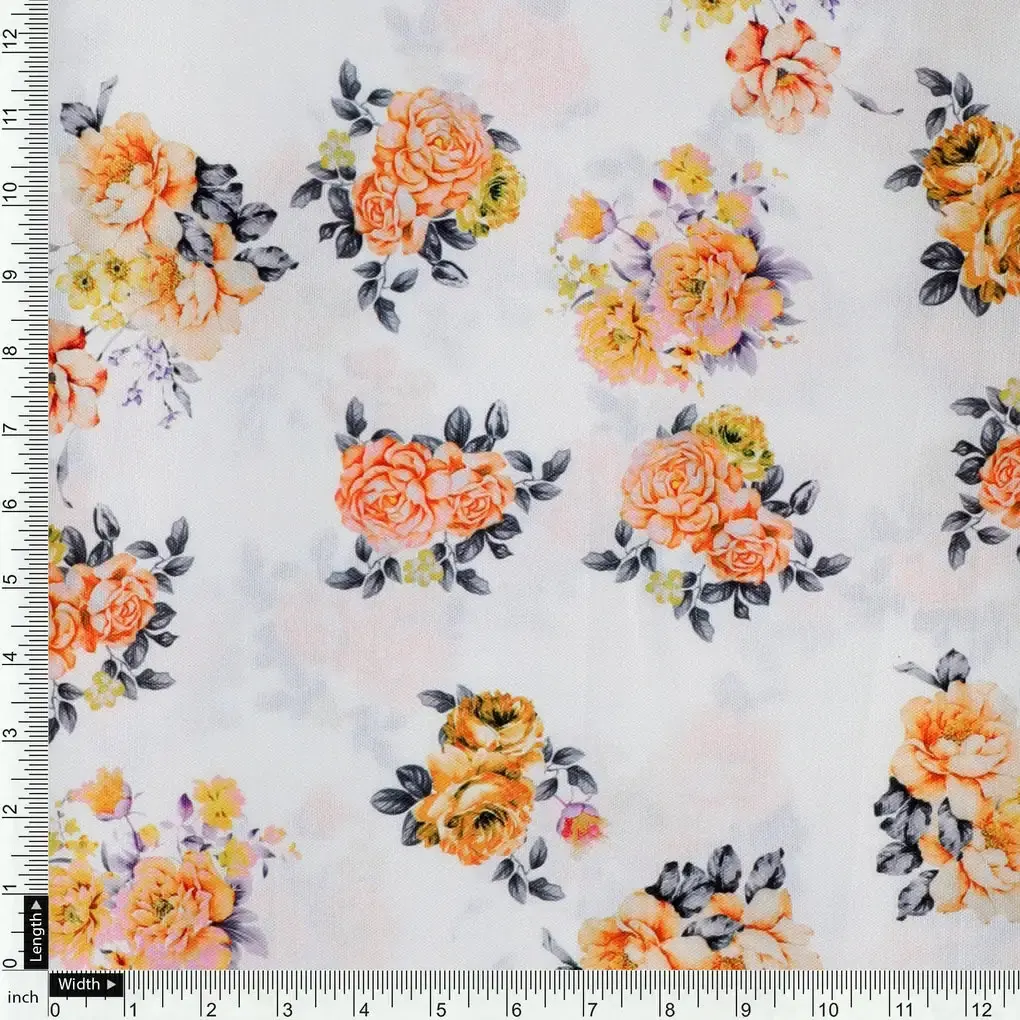 Yellow Lonicera Grey Leafs Digital Printed Fabric - Rayon - Image 4
