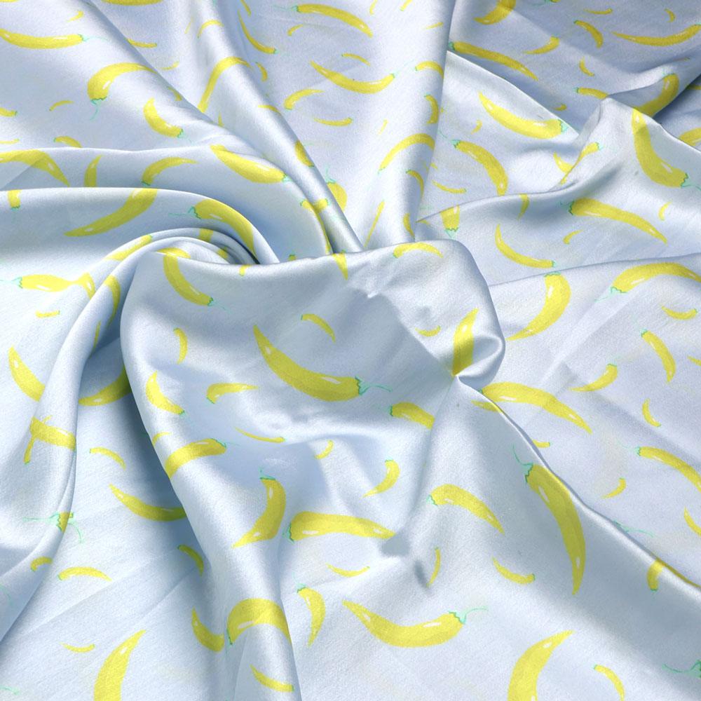 Yellow Mirchi Allover Digital Printed Fabric - Japan Satin - Image 3