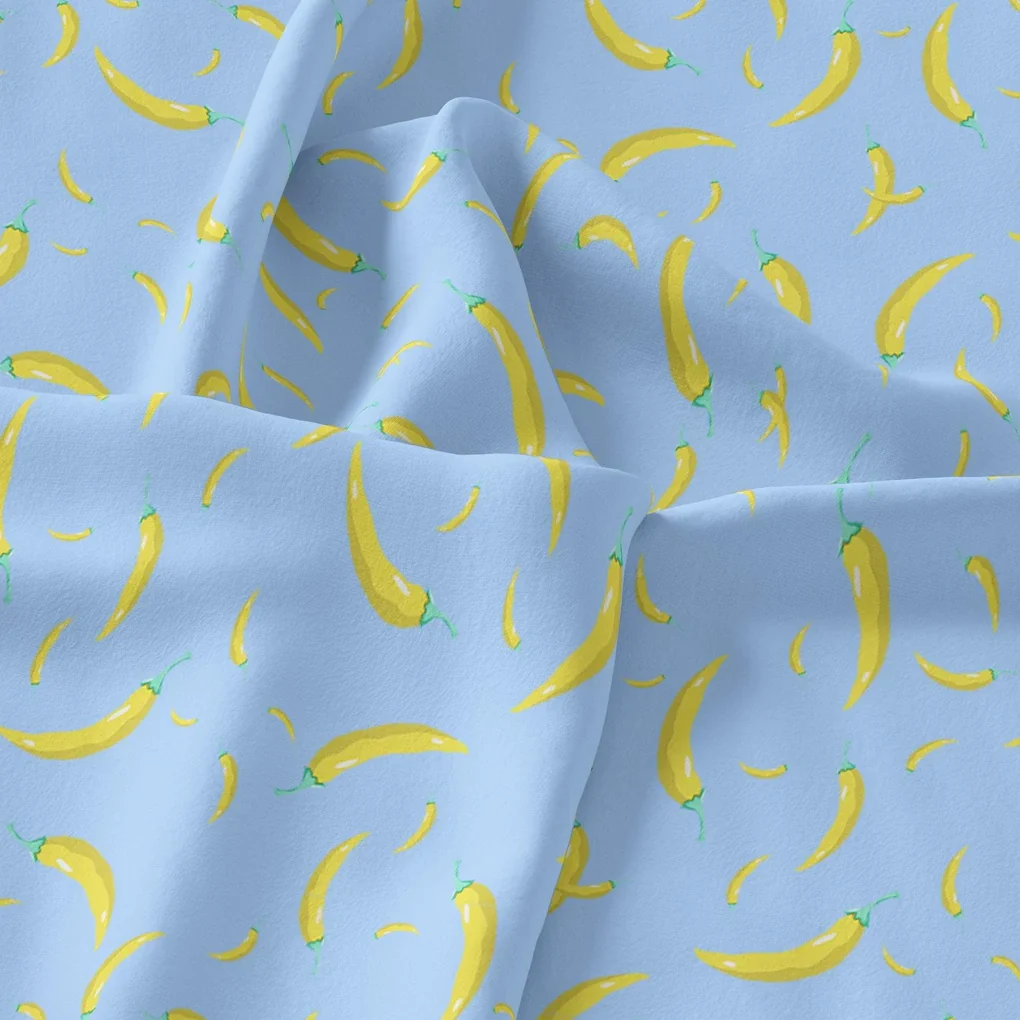 Yellow Mirchi Allover Digital Printed Fabric - Muslin - Image 3