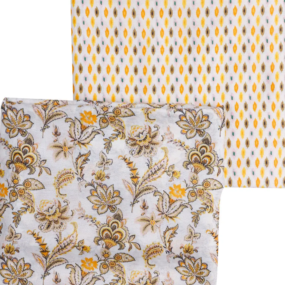Yellow Mul Cotton Printed Unstitched Fabric Set (5 Meter Set) - Image 3