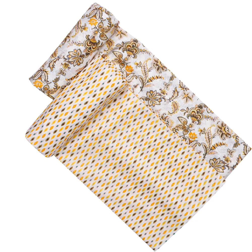 Yellow Mul Cotton Printed Unstitched Fabric Set (5 Meter Set) - Image 4