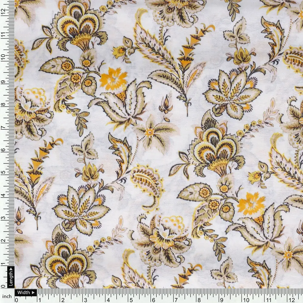 Yellow Mul Cotton Printed Unstitched Fabric Set (5 Meter Set) - Image 5