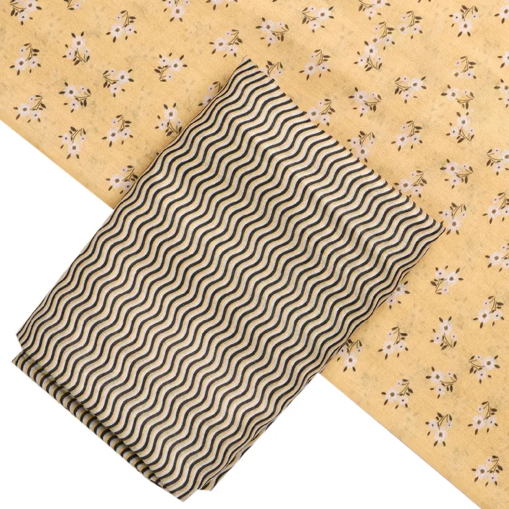 Yellow Mul Cotton Printed Unstitched Fabric Set (5 Meter Set) - Image 2