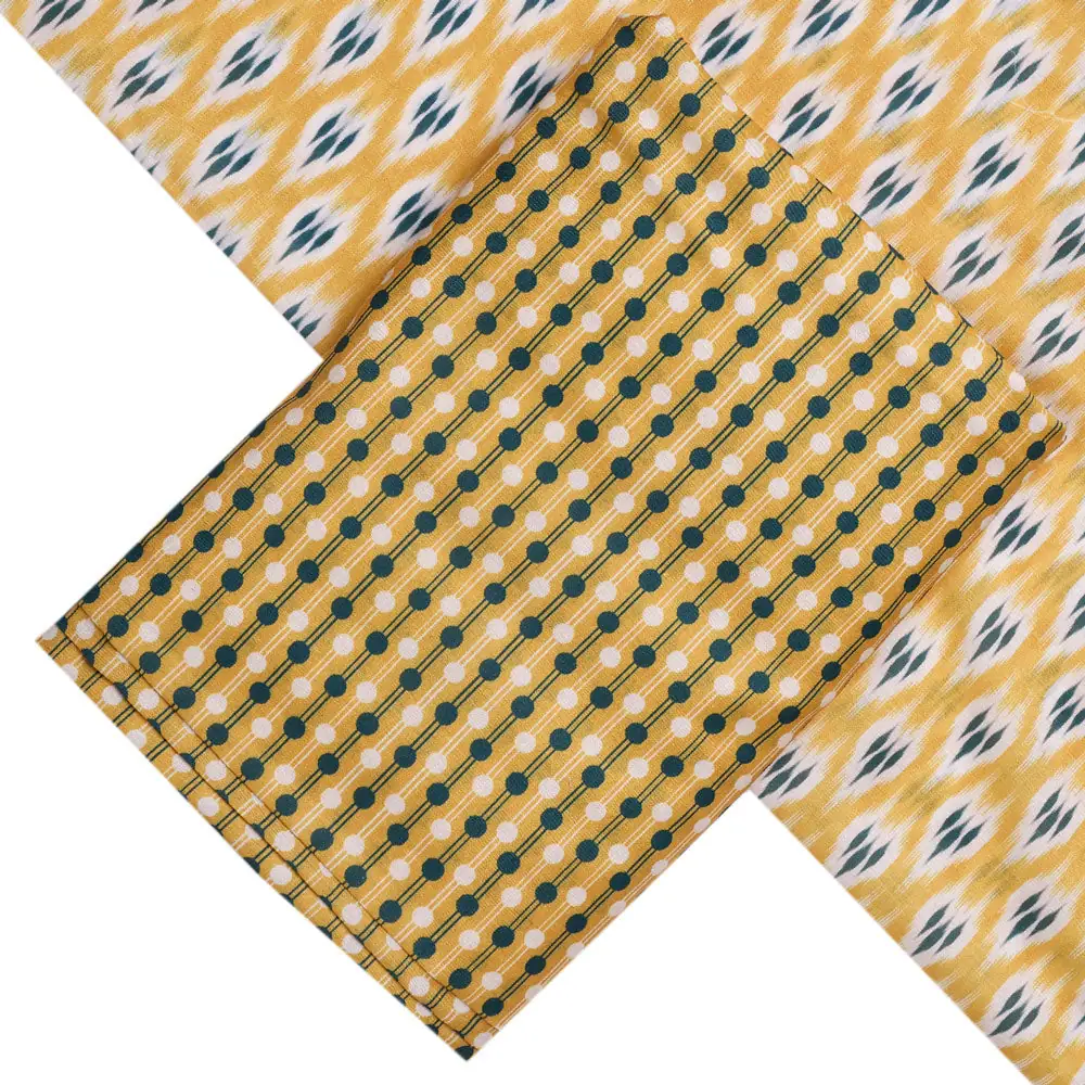 Yellow Mul Cotton Printed Unstitched Fabric Set (5 Meter Set) - Image 2