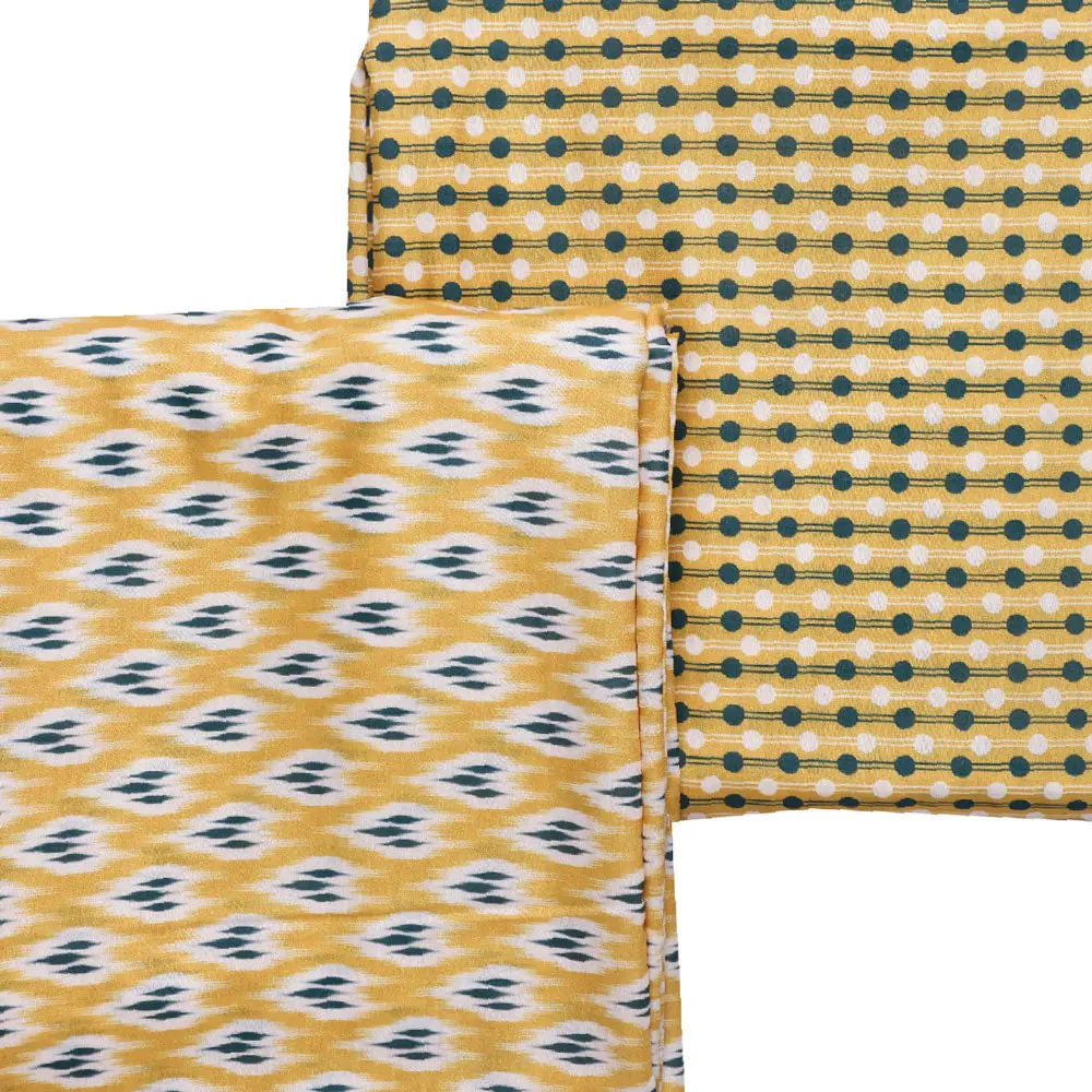 Yellow Mul Cotton Printed Unstitched Fabric Set (5 Meter Set) - Image 3