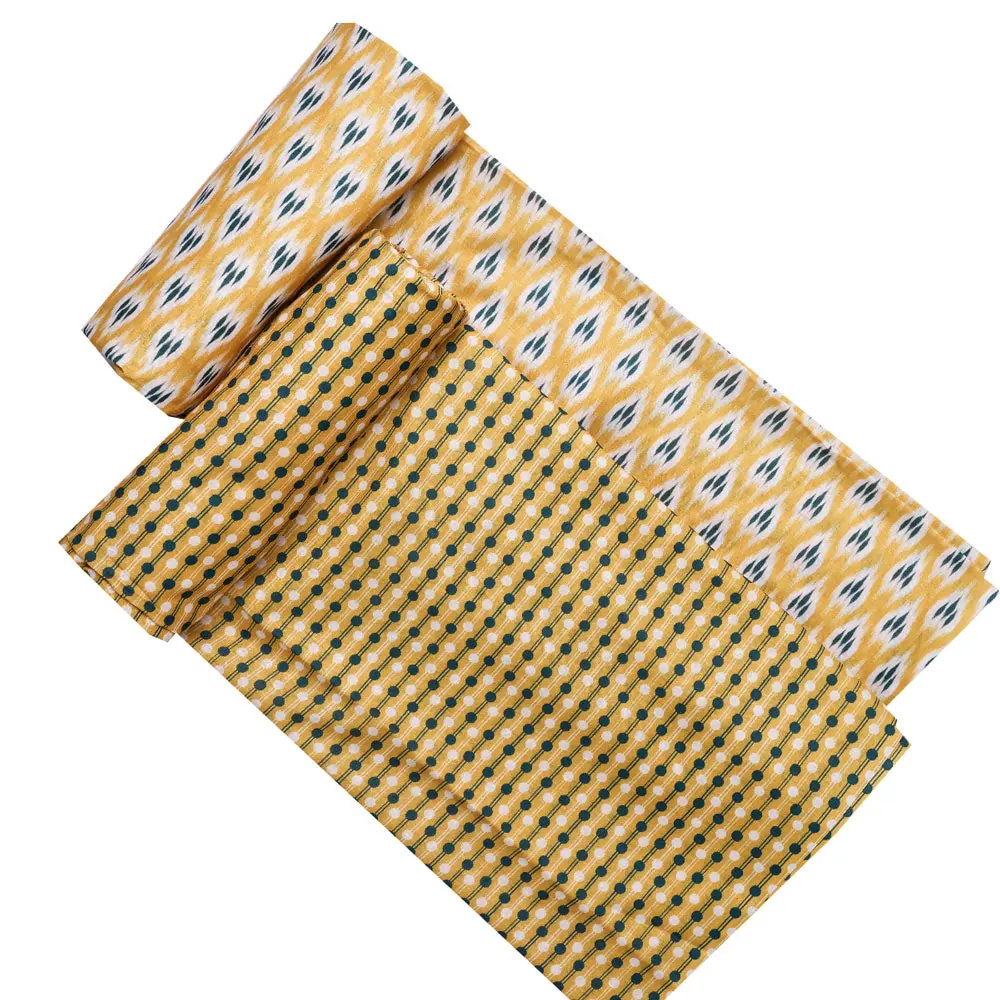 Yellow Mul Cotton Printed Unstitched Fabric Set (5 Meter Set) - Image 4