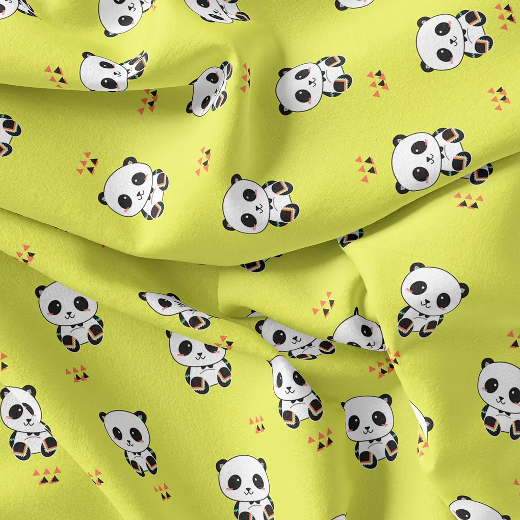 Yellow Muslin Panda Prints Fabric for Kids - Image 3