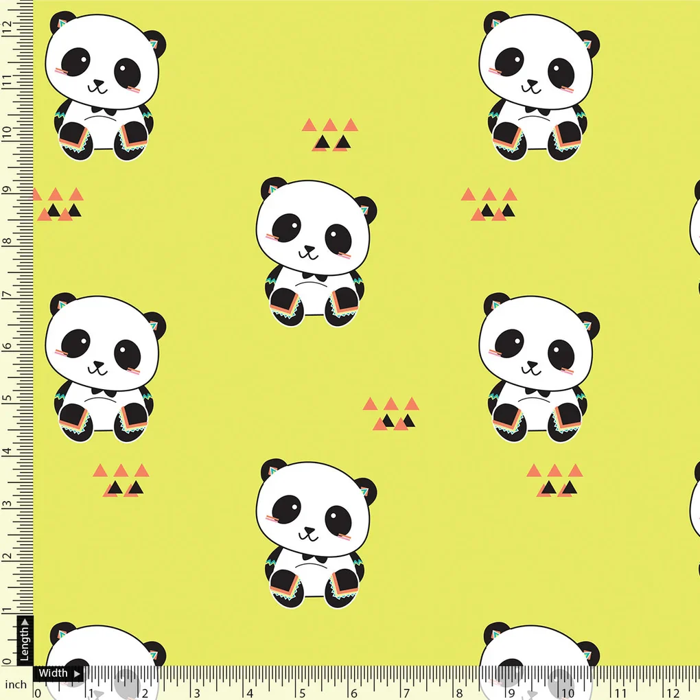 Yellow Muslin Panda Prints Fabric for Kids - Image 4