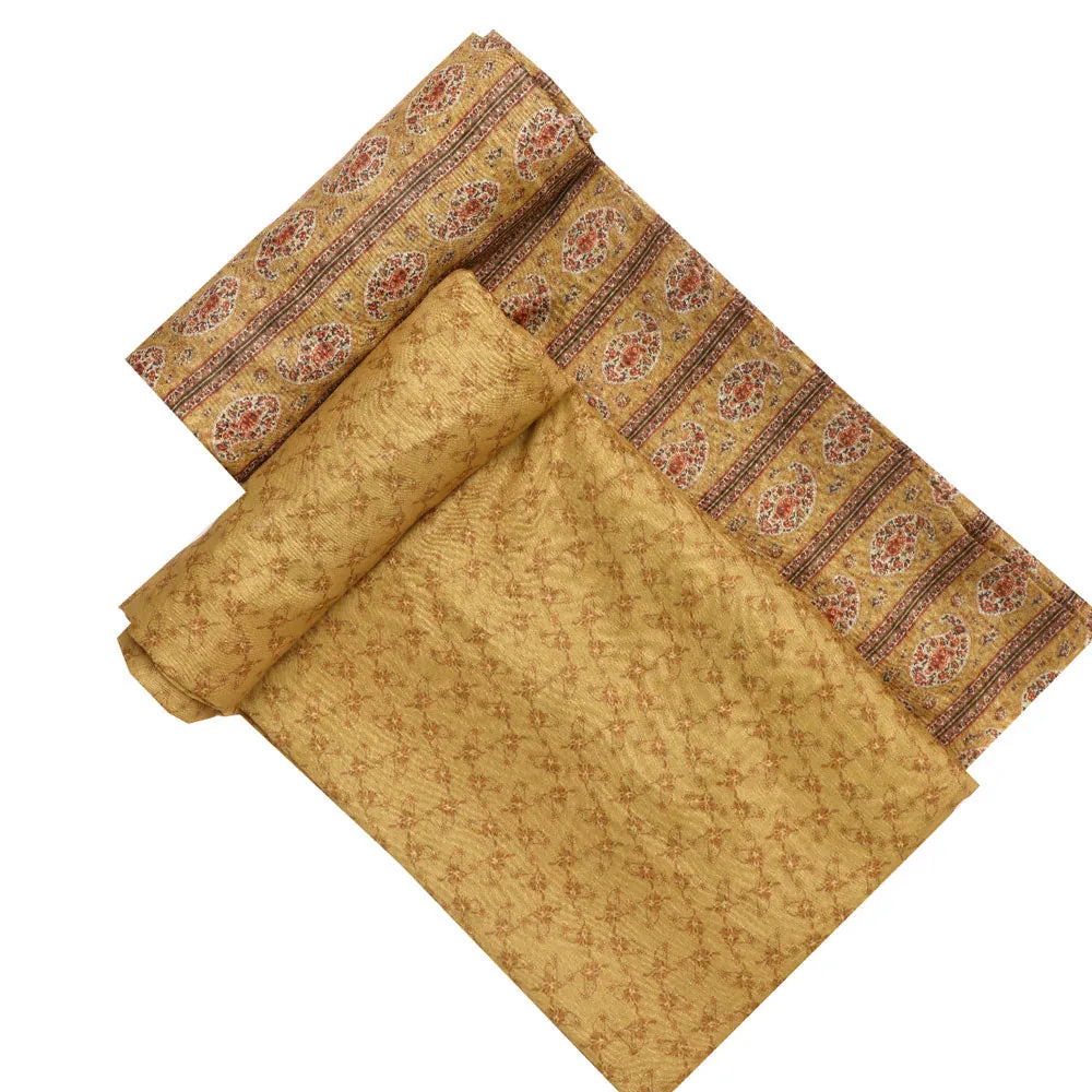 Yellow Muslin Printed Unstitched Fabric Set (5 Meter Set) - Image 4