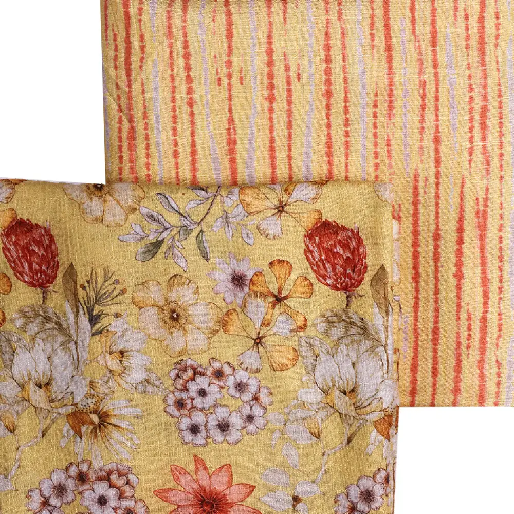 Yellow Muslin Printed Unstitched Fabric Set (5 Meter Set) - Image 3