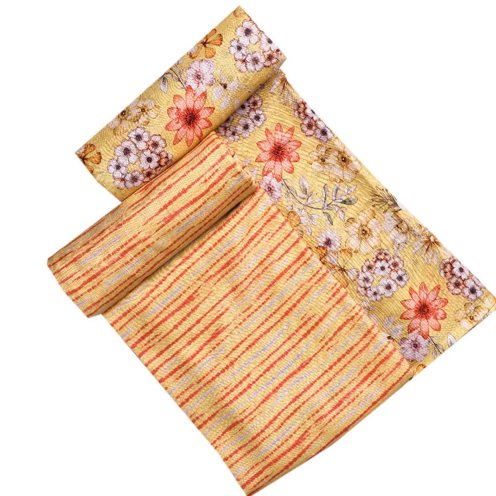 Yellow Muslin Printed Unstitched Fabric Set (5 Meter Set) - Image 4