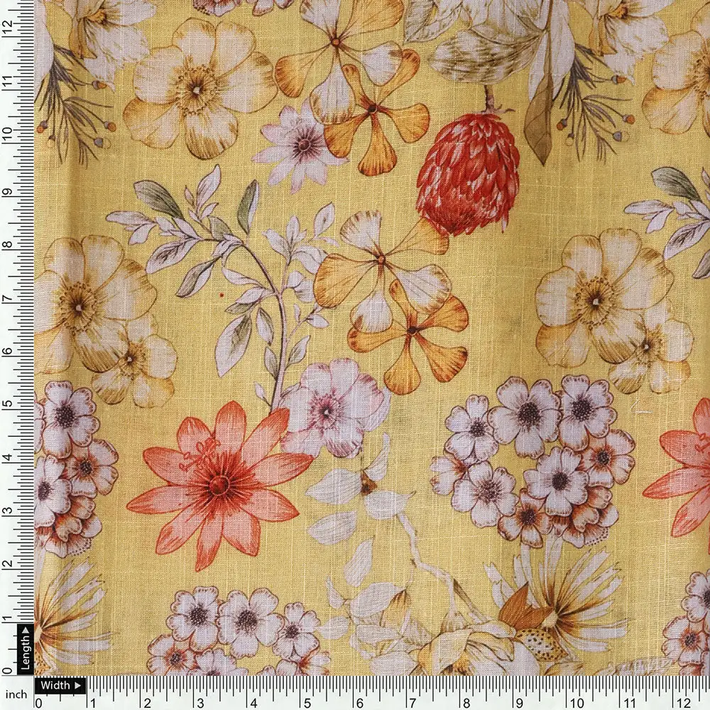 Yellow Muslin Printed Unstitched Fabric Set (5 Meter Set) - Image 5