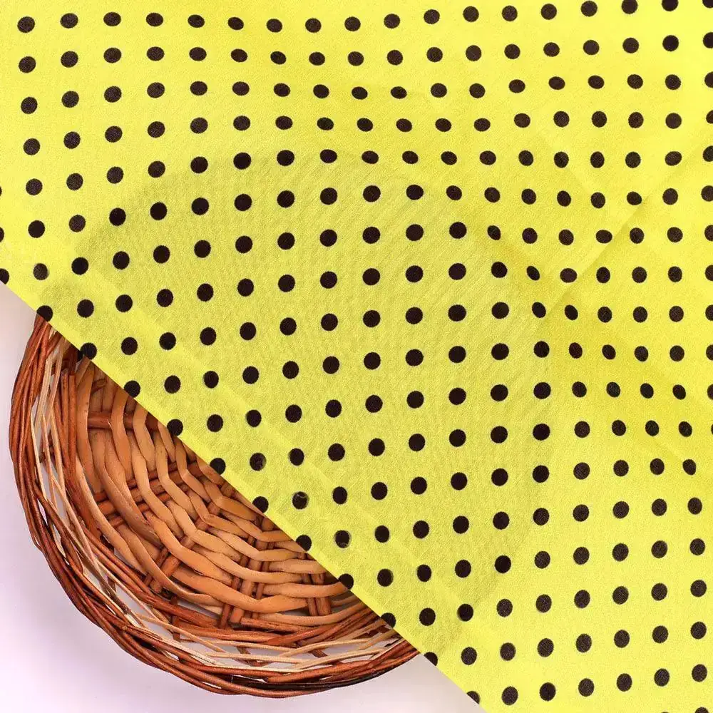 Yellow Polka Dot Digital Printed Fabric - Kora Silk - Image 2