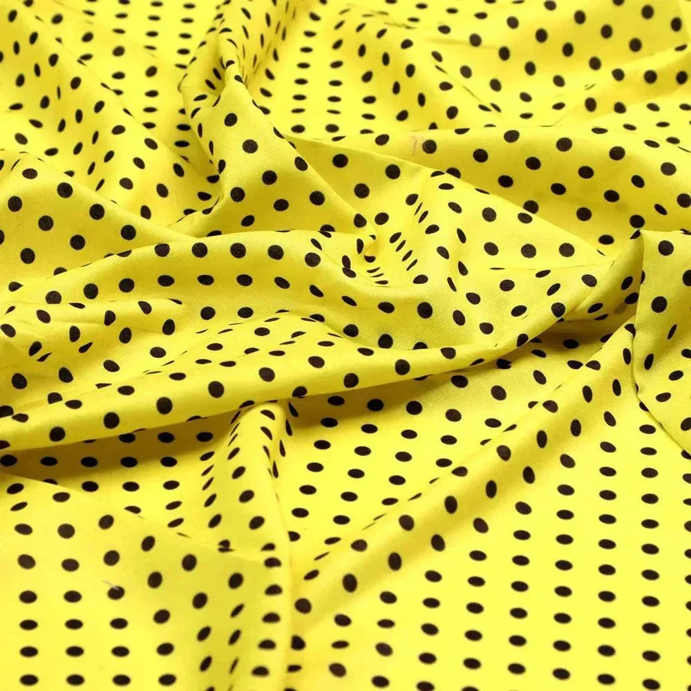 Yellow Polka Dot Digital Printed Fabric - Kora Silk - Image 3