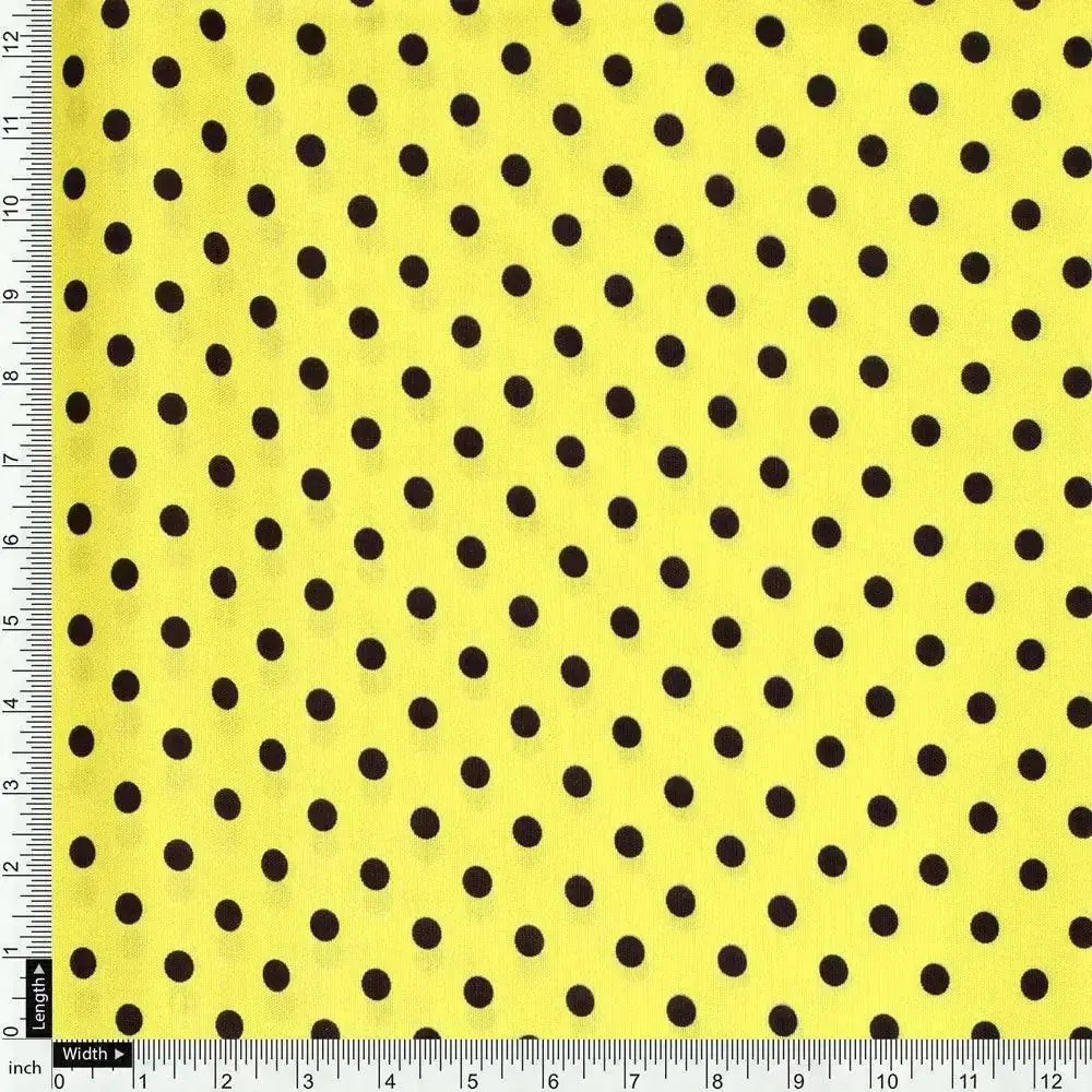 Yellow Polka Dot Digital Printed Fabric - Kora Silk - Image 4