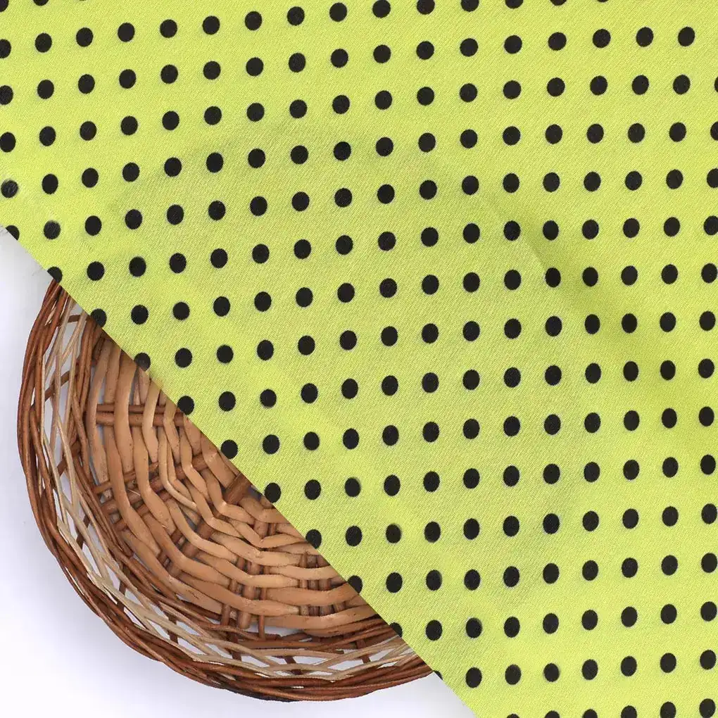 Yellow Polka Dot Digital Printed Fabric - Muslin - Image 3