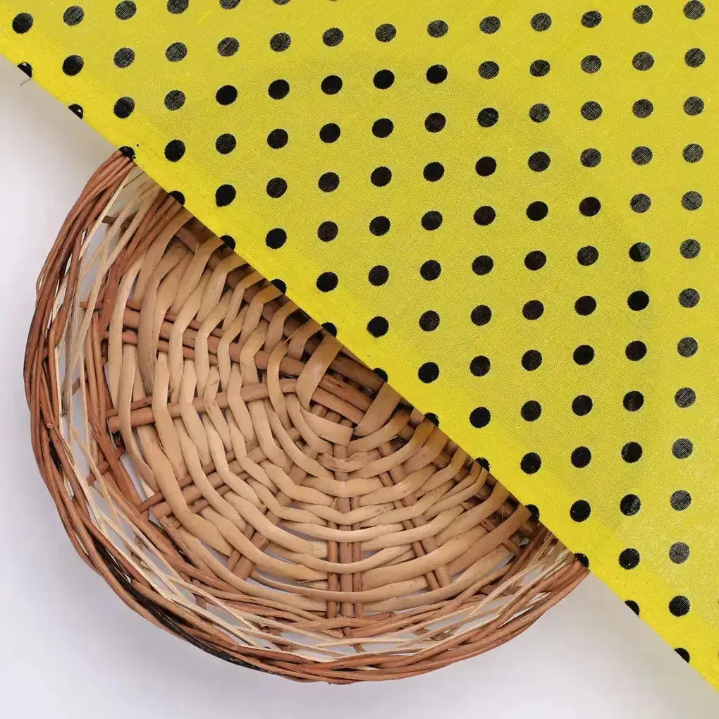 Yellow Polka Dot Digital Printed Fabric - Pure Cotton - Image 2