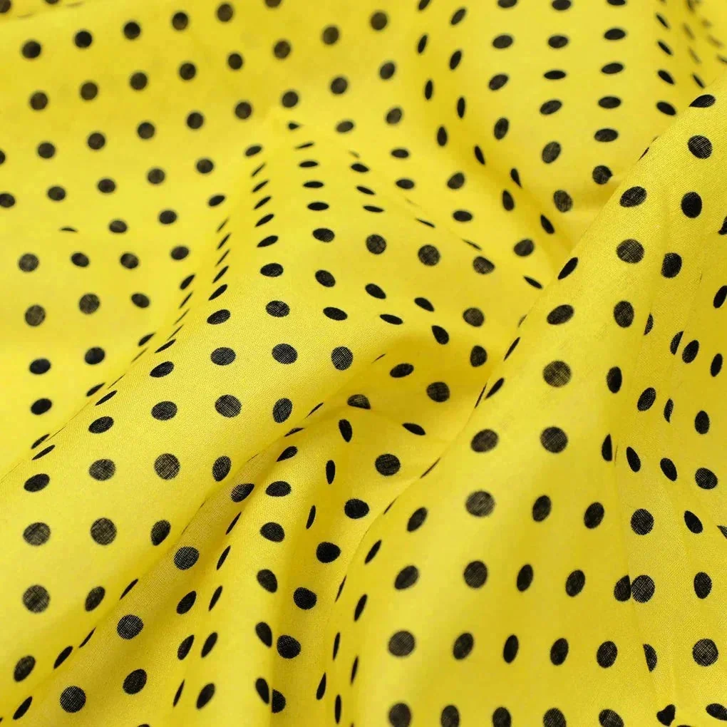 Yellow Polka Dot Digital Printed Fabric - Pure Cotton - Image 3