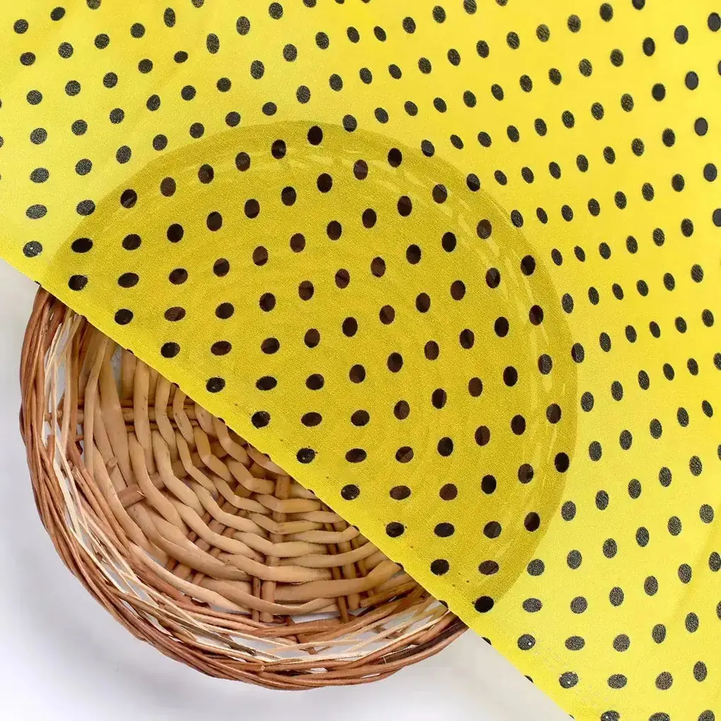 Yellow Polka Dot Digital Printed Fabric - Pure Georgette - Image 2