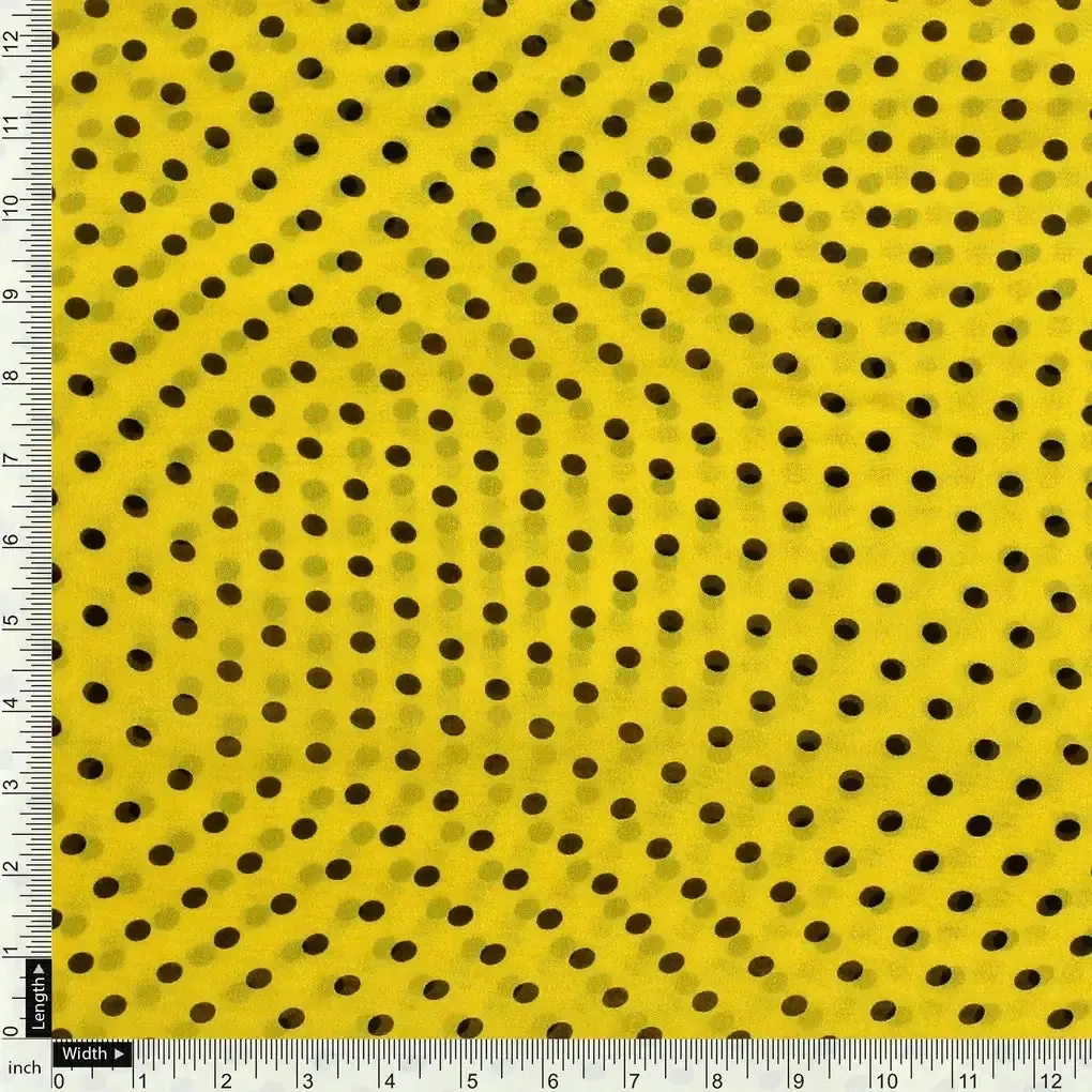 Yellow Polka Dot Digital Printed Fabric - Pure Georgette - Image 4