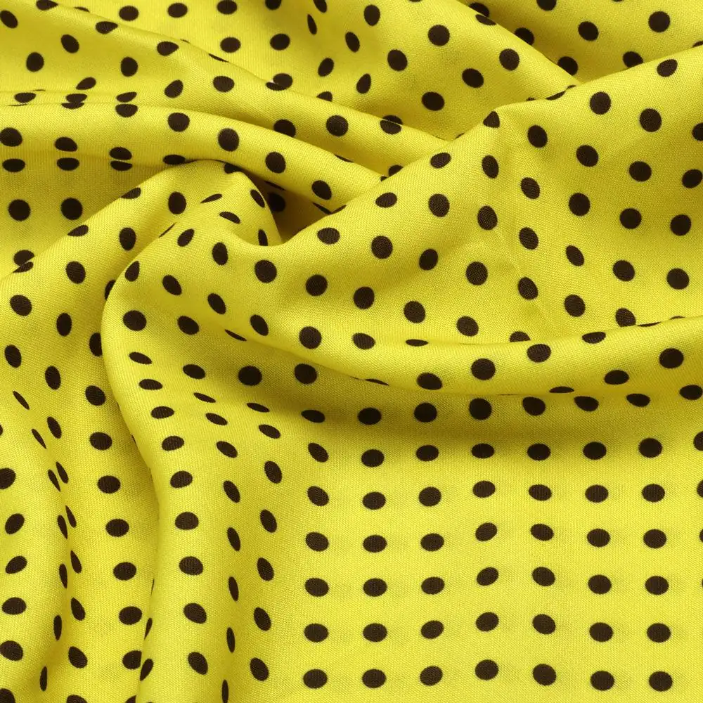 Yellow Polka Dot Digital Printed Fabric - Rayon - Image 3