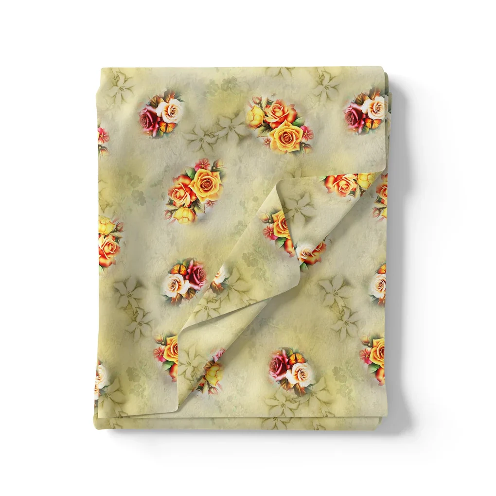 Yellow Roses Of Bunch Repeat Digital Printed Fabric - Image 3