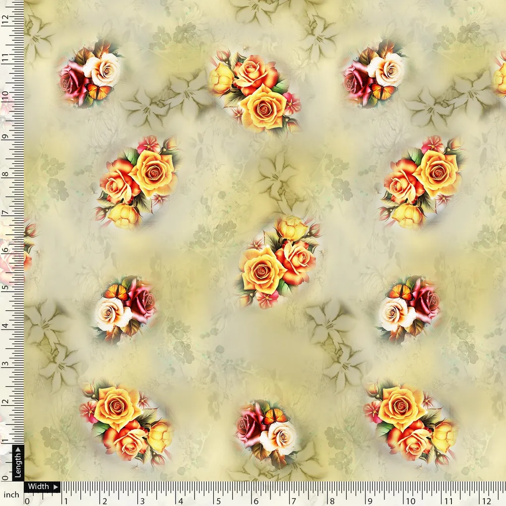 Yellow Roses Of Bunch Repeat Digital Printed Fabric - Image 5