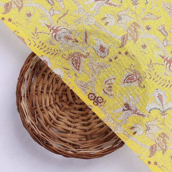 Yellow Tusser Silk Floral Digital Print Fabric - Image 3