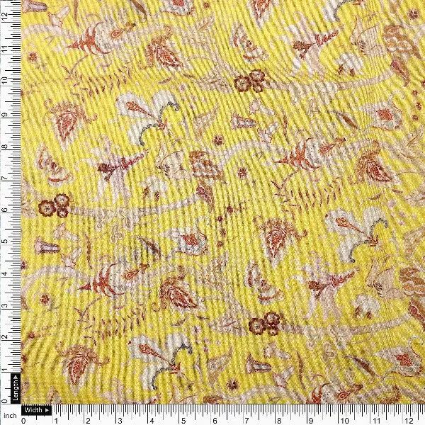 Yellow Tusser Silk Floral Digital Print Fabric - Image 4