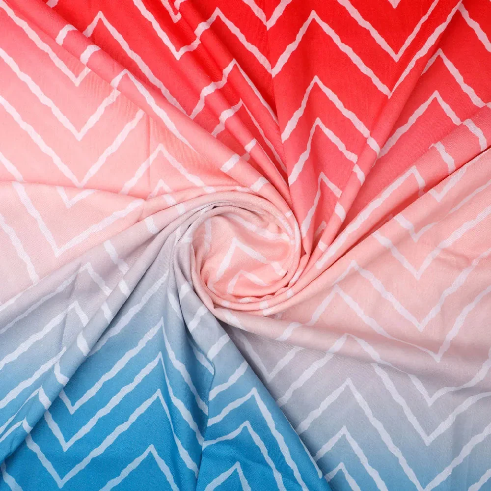 Zigzag Digital Printed Kora Silk Fabric in Multicolor - Image 2
