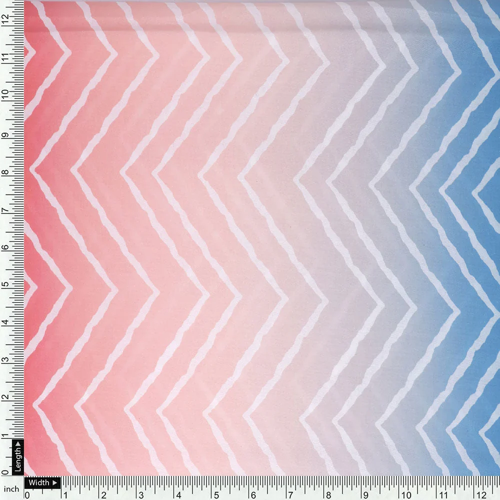 Zigzag Digital Printed Kora Silk Fabric in Multicolor - Image 4